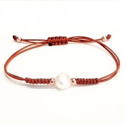 PULSERA MACRAME DE PLATA ROSADA CON PERLA