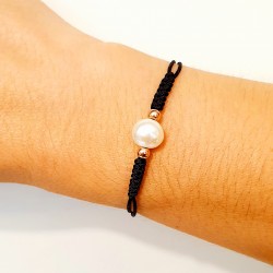 PULSERA MACRAME DE PLATA ROSADA CON PERLA