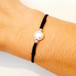 PULSERA MACRAME DE PLATA CON PERLA