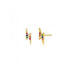 PENDIENTES RAYO MULTICOLOR DE PLATA DORADA