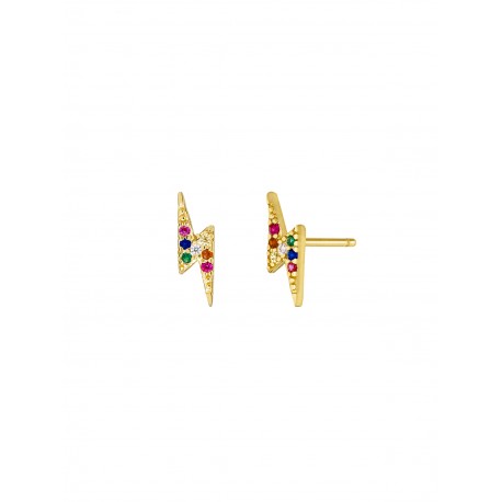 PENDIENTES RAYO MULTICOLOR DE PLATA DORADA