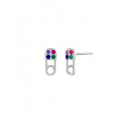 PENDIENTES MINI IMPERDIBLE DE PLATA MULTICOLOR