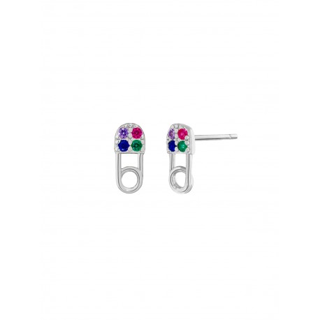 PENDIENTES MINI IMPERDIBLE DE PLATA MULTICOLOR