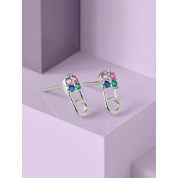 PENDIENTES MINI IMPERDIBLE DE PLATA MULTICOLOR