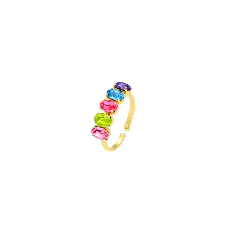 ANILLO CRISTALES MULTICOLOR DE PLATA DORADA