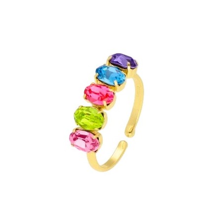 ANILLO CRISTALES MULTICOLOR DE PLATA DORADA