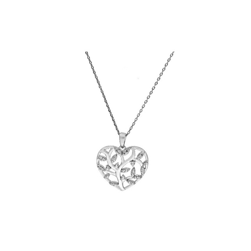 COLGANTE  ARBOL DE LA VIDA EN CORAZON DE PLATA