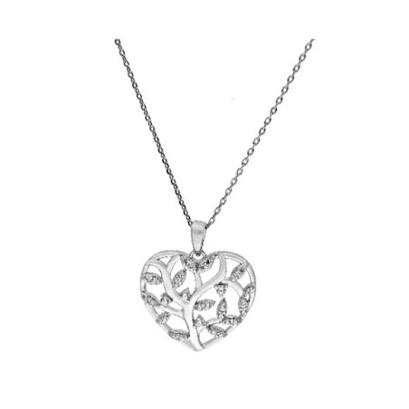 COLGANTE  ARBOL DE LA VIDA EN CORAZON DE PLATA