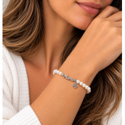 PULSERA MAMA DE PLATA CON PERLAS