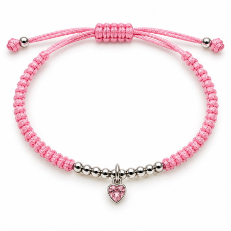 PULSERA MACRAME CON CORAZON ROSA