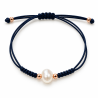 PULSERA MACRAME AZUL MARINO DE PLATA ROSADA CON PERLA