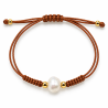 PULSERA MACRAME MARRÓN DE PLATA DORADA CON PERLA
