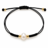 PULSERA MACRAME NEGRO DE PLATA DORADA CON PERLA