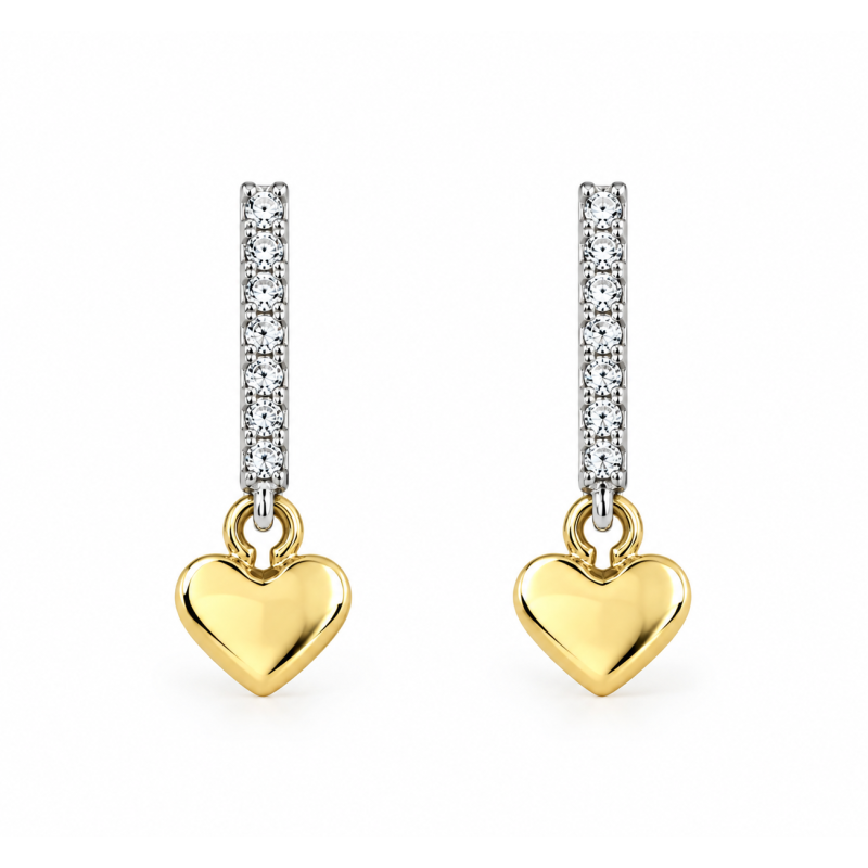 PENDIENTES CORAZON BICOLOR DE ORO