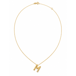 COLLAR LETRA M DE ORO 18 KILATES Y BRILLANTE