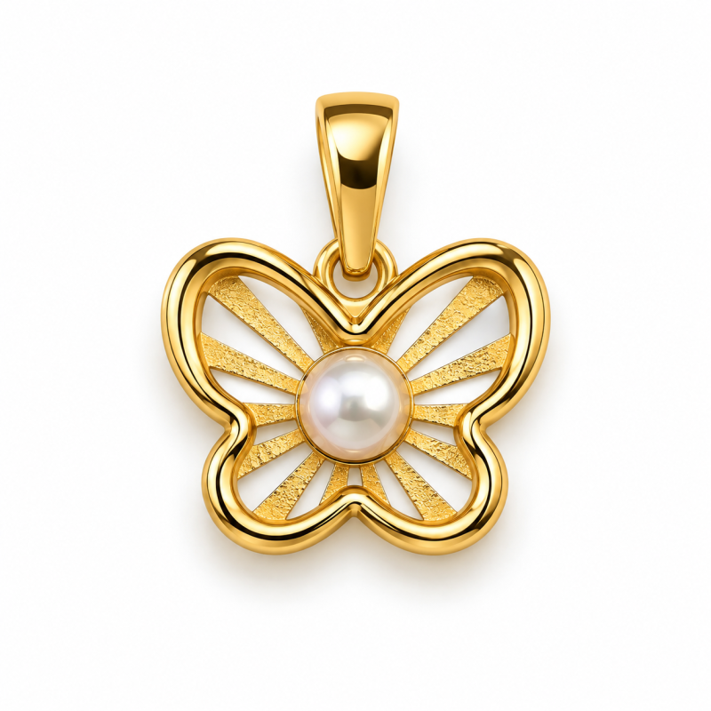 COLGANTE MARIPOSA CON PERLA DE ORO 18K