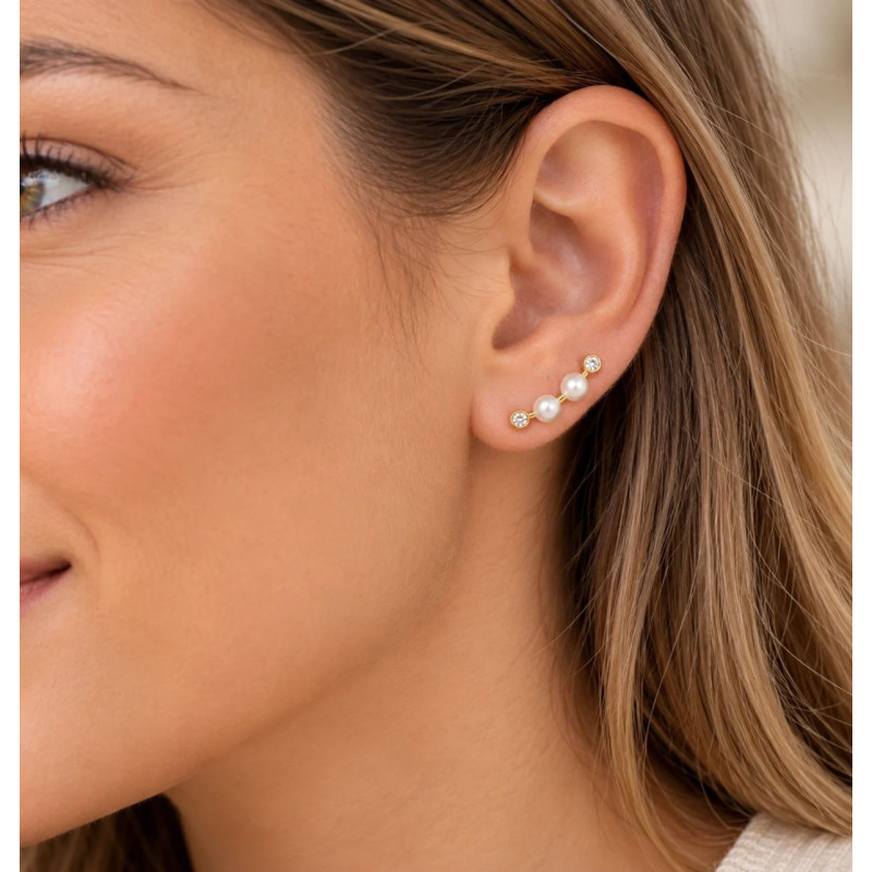 PENDIENTES PERLAS TREPADORAS DE ORO